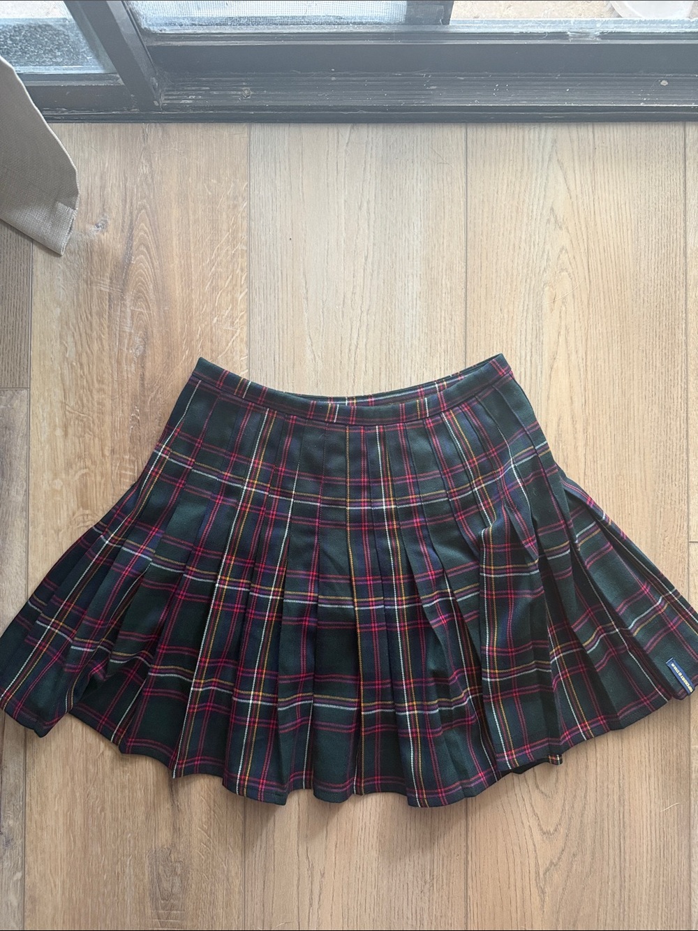 Superdry Dark Green Tartan Pleated Mini Skirt with Red Trim